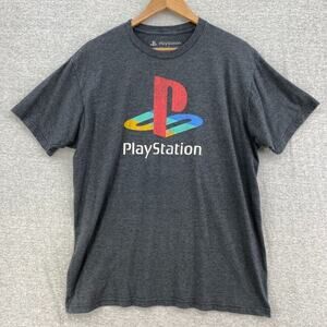 Playstation Tshirt Mens Large Gray Ripple Junction Logo Gaming Tee Short Sleeve